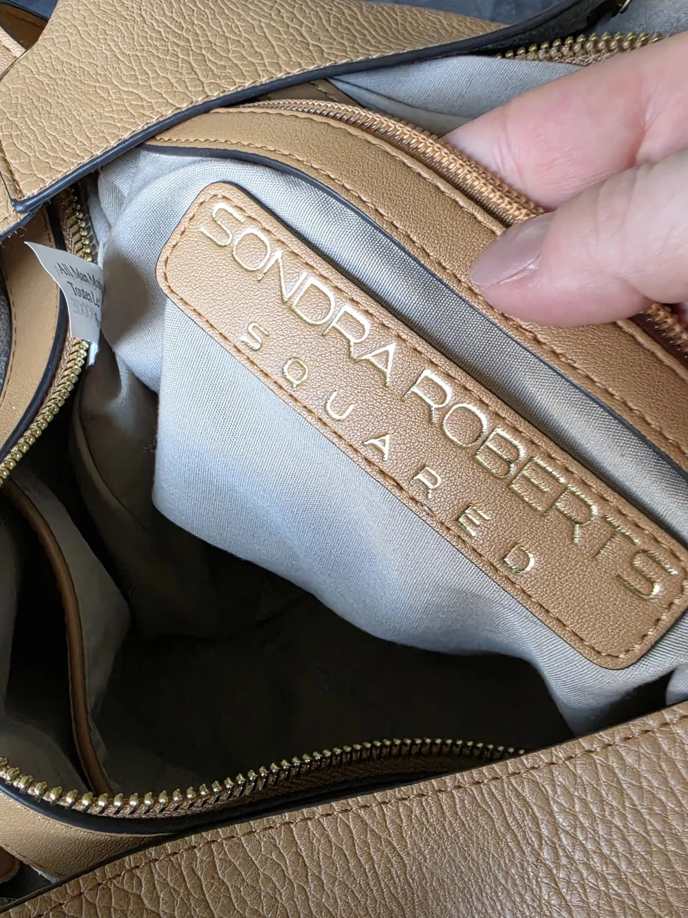 Sondra Roberts Camel Faux Tan Leather Tote with Top Handles